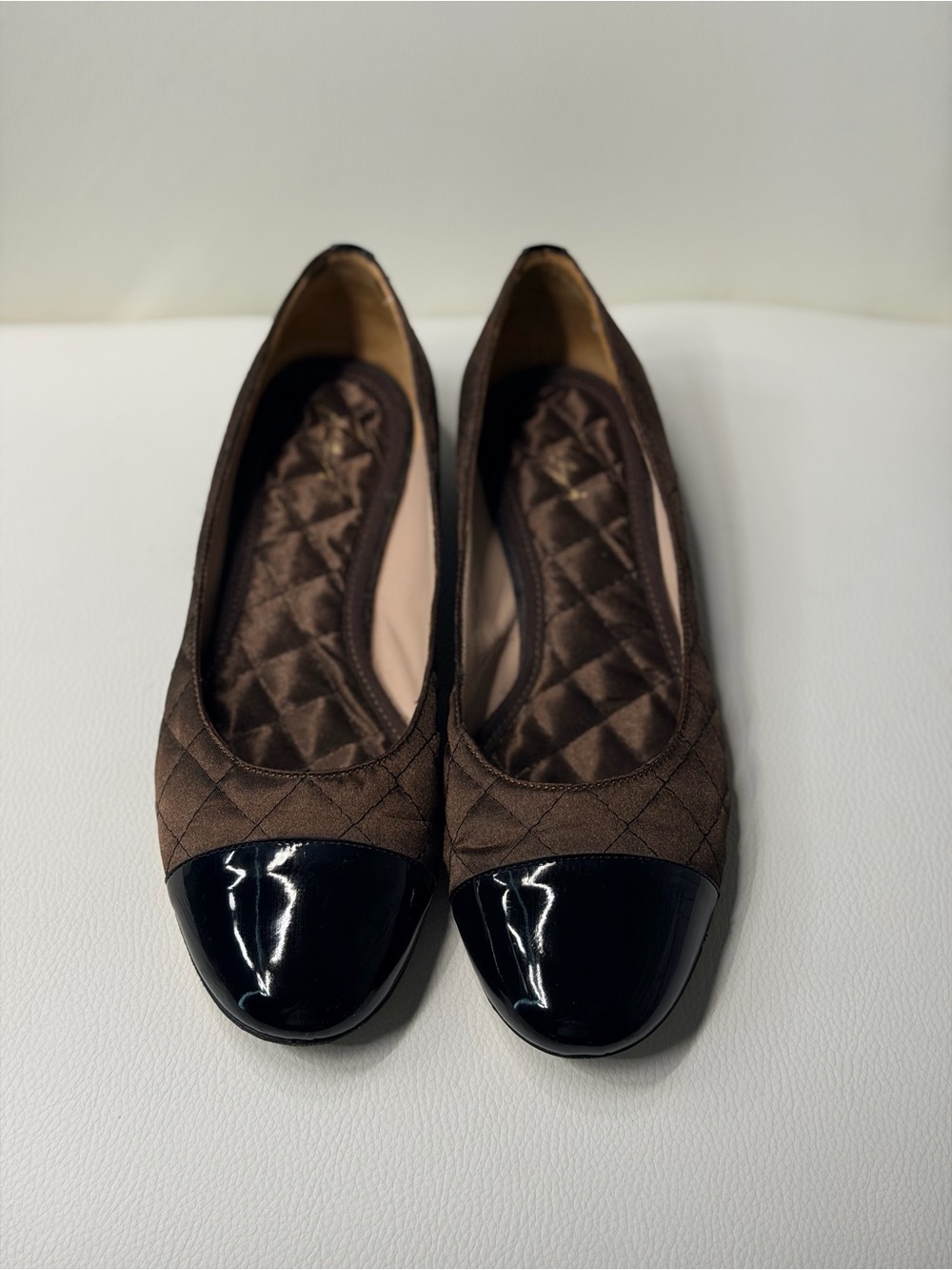 Classic Quilted Cap-Toe Ballet Flats in Brown and Black
